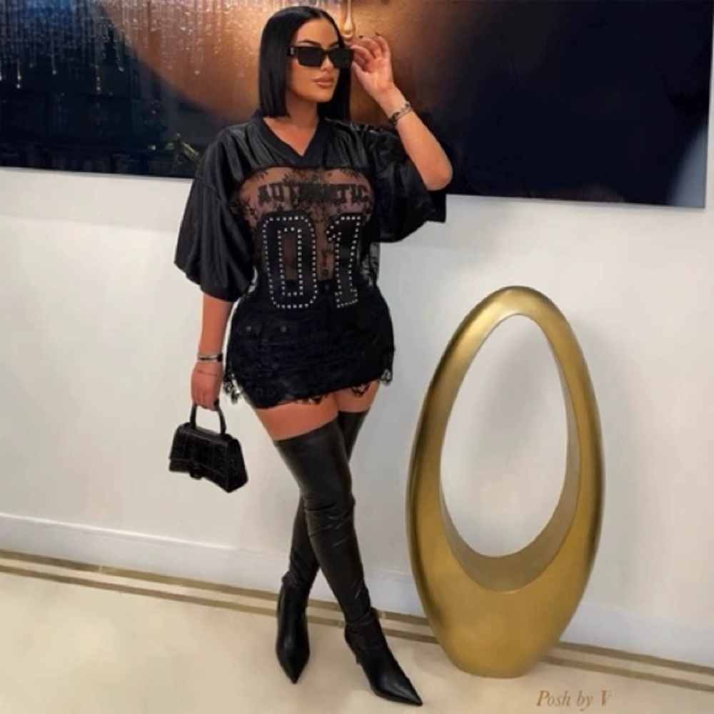 Black Oversized Graphic Jersey Dress